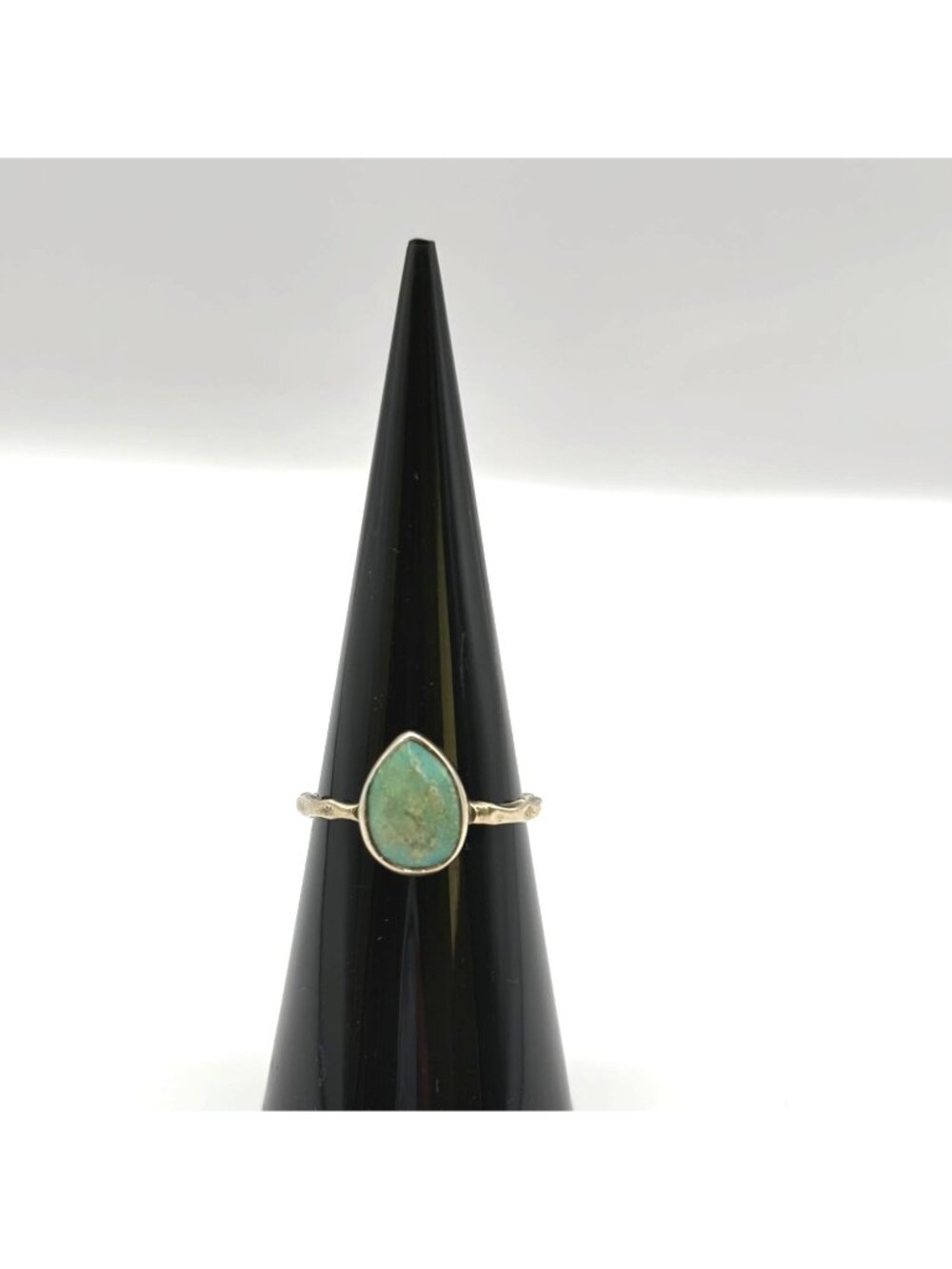 Gold Plated Sterling Silver Hammered Band Ring Pear Bezel Turquoise Stone Size 6